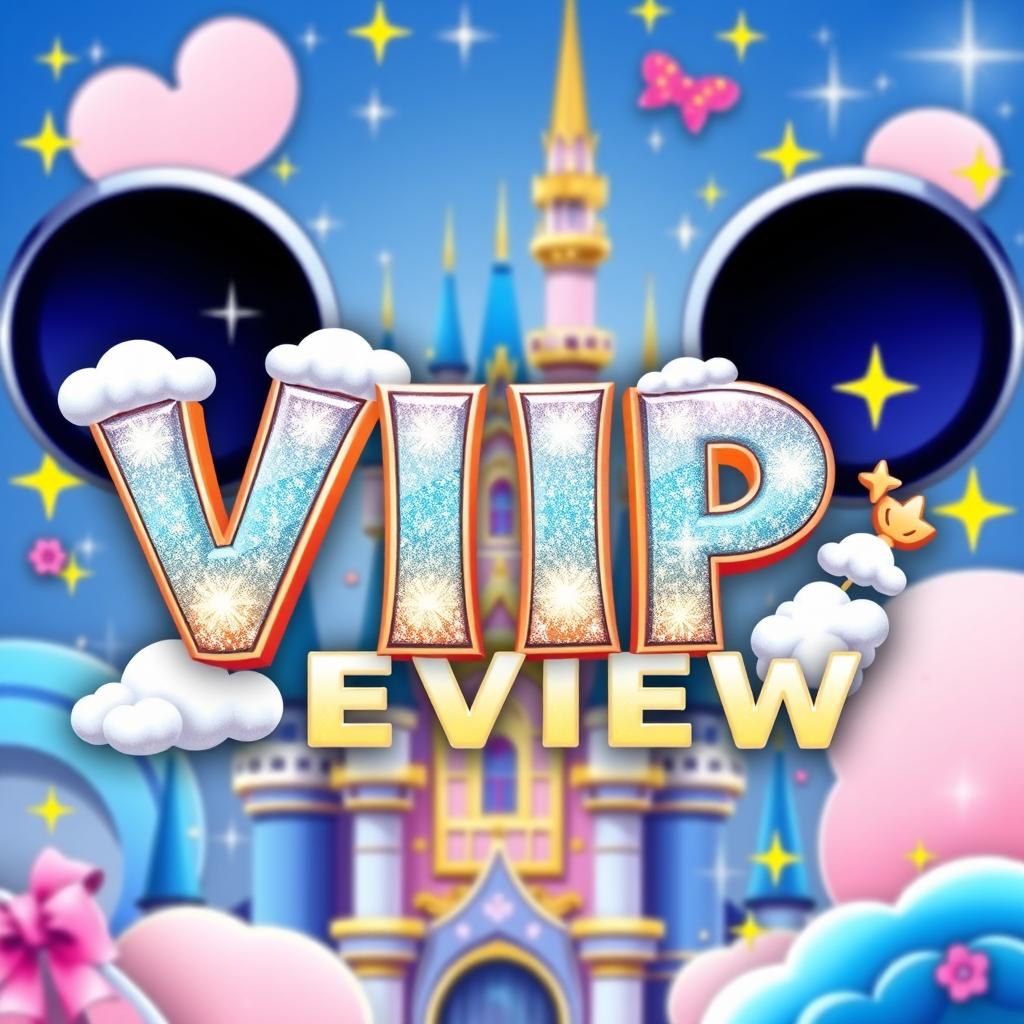 A vibrant and colorful Disney-themed artwork featuring the bold text 'VIP REVIEW'