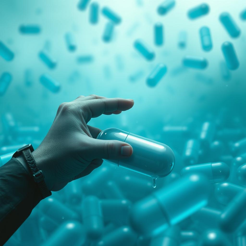 In a dystopian setting, every citizen is required to take a blue capsule, ensuring order and survival