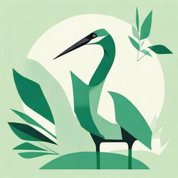 Create an abstract design using various tones of green to craft an image of a crane, capturing the bird's elegant and poised nature.