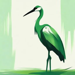 Design an abstract artwork featuring a crane (bird) in various shades of green, emphasizing the elegance and serenity of the animal.