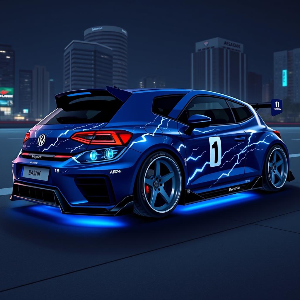 A 2D digital art of a sporty tuning hatchback car inspired by the Volkswagen Scirocco R