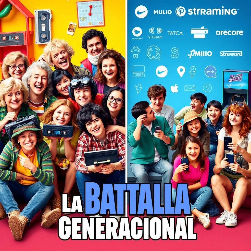 A vibrant movie poster for a comedy film titled 'La Batalla Generacional'