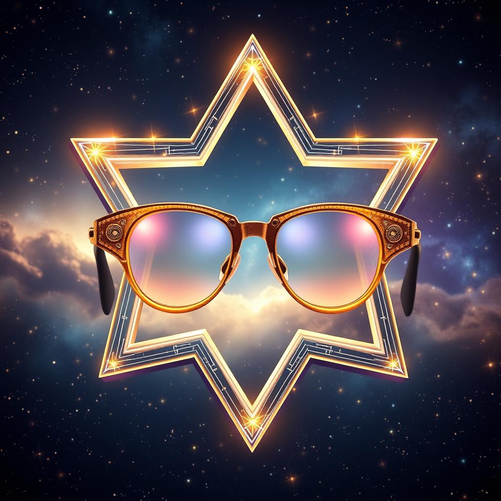 A stunning pair of open star-shaped glasses, designed in the form of an infinite star symbol, featuring intricate details and a sleek design