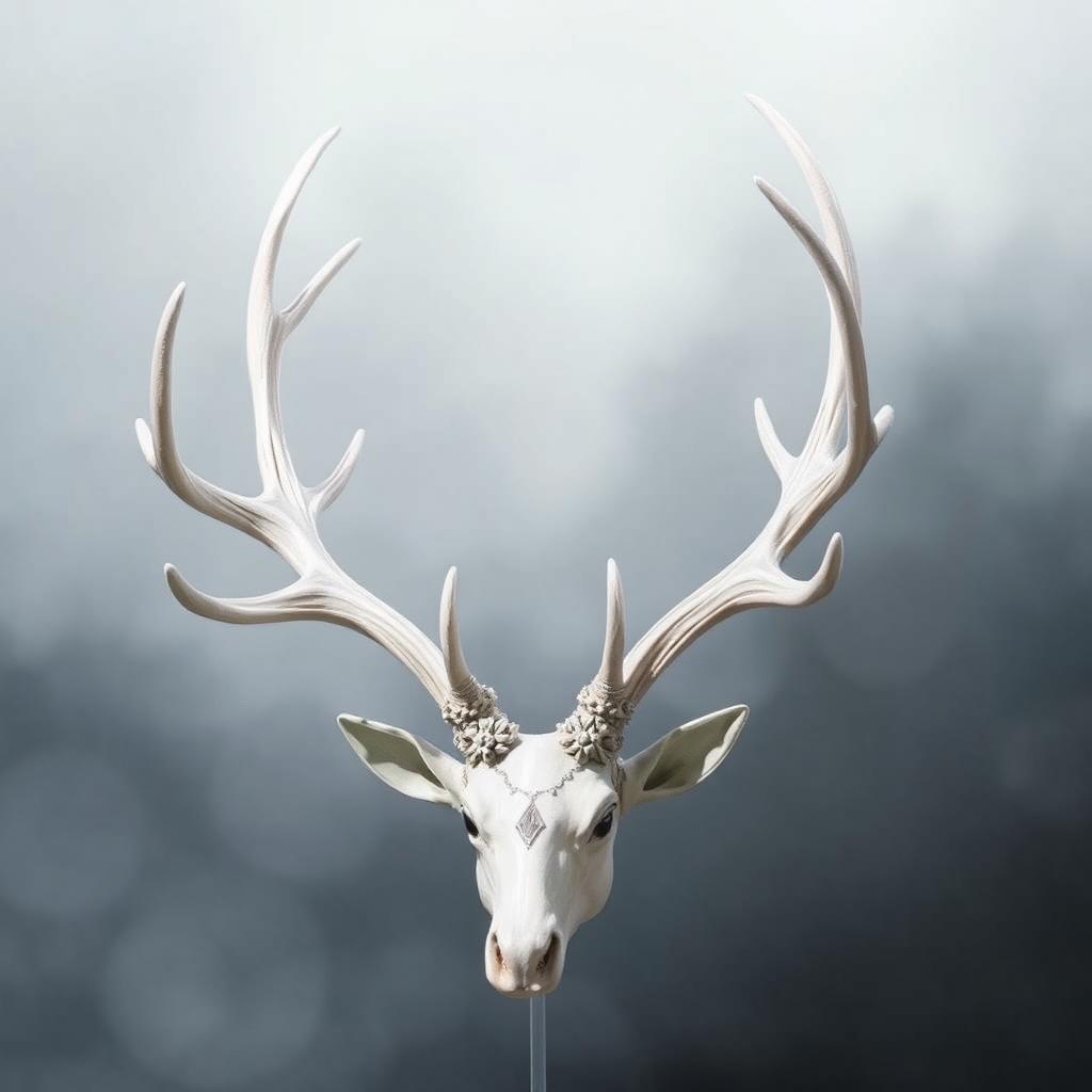 A beautifully designed white six-point antler headdress that embodies elegance and strength