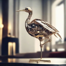 Conjure up a vision of a crane (bird) reimagined as a futuristic robot, showcasing a harmonious blend of natural elegance and mechanical precision.