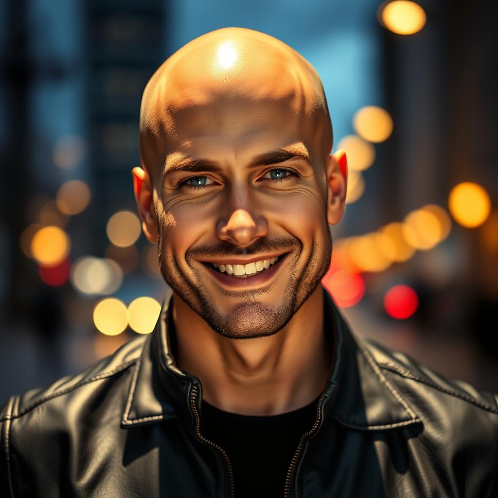 Captivating Portrait of a Confident Man in Urban Evening Lights