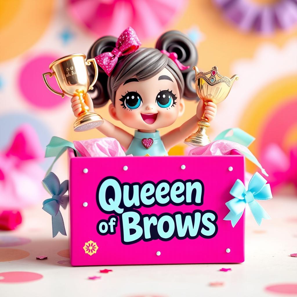 A vibrant scene featuring a colorful pink box, beautifully decorated with bows and glitter