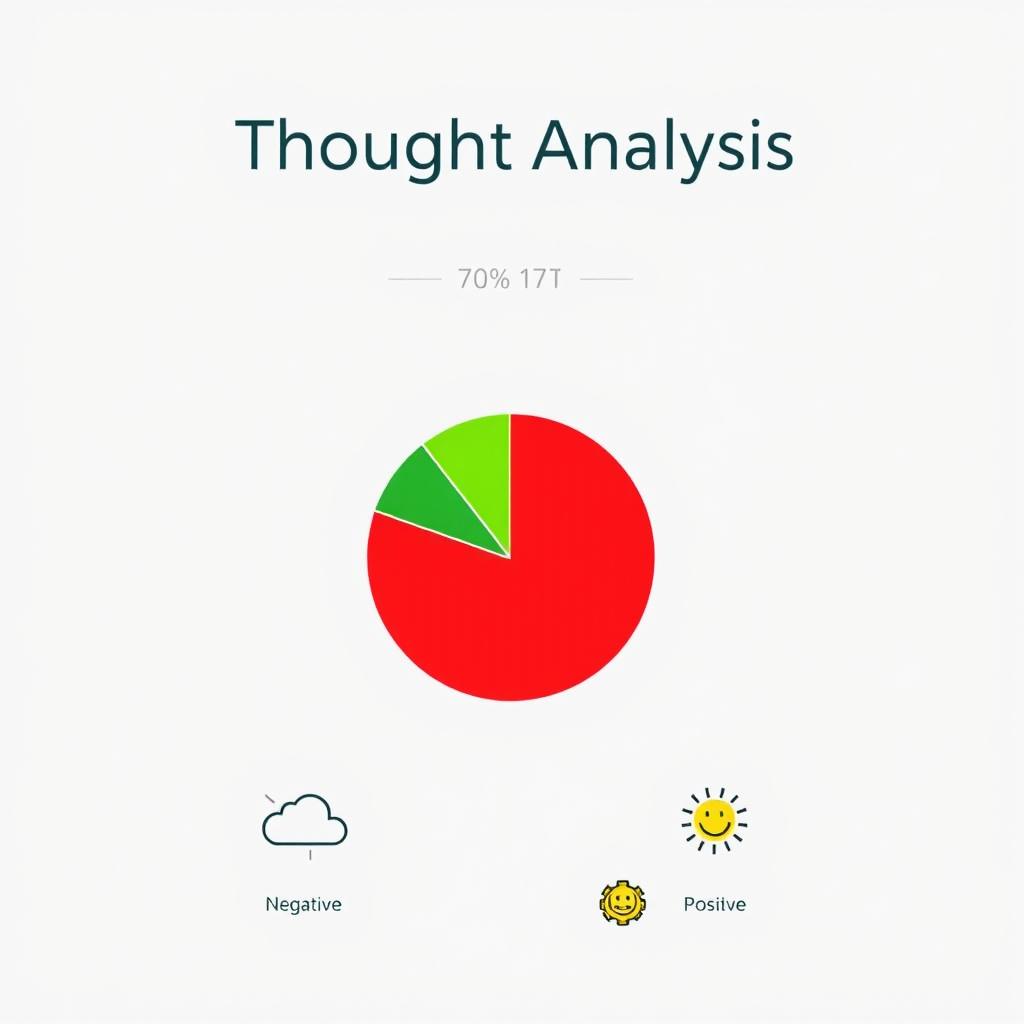 A visually engaging infographic displaying a graph that represents the concept of '70% negative thoughts'