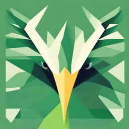 Design a close-up image of a green crane's head using abstract shapes, showcasing the bird's natural grace in a geometric style.