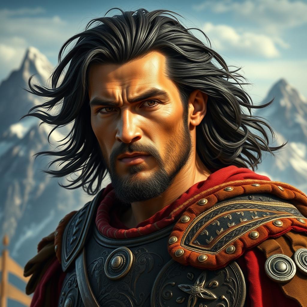 A portrait of a male warrior ancestor, crafted based on specific genetic data: 39