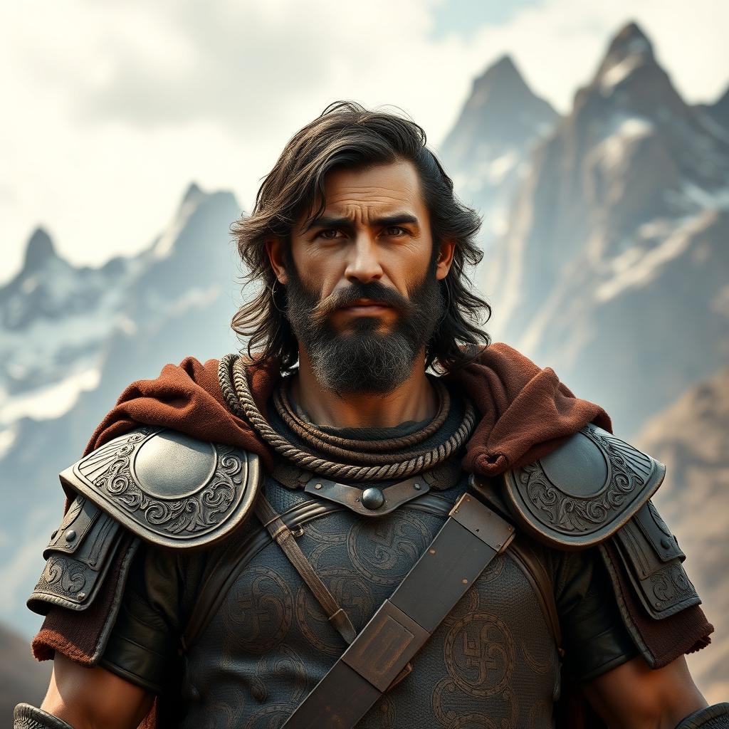 A portrait of a male warrior ancestor, meticulously crafted based on specific genetic data: 39