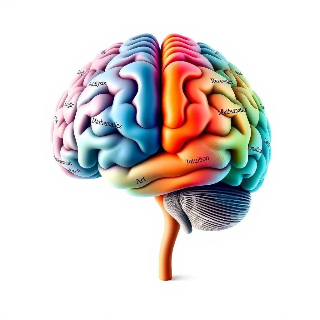 An artistic representation of a human brain divided into two halves