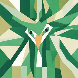 Design a close-up image of a green crane's head using abstract shapes, showcasing the bird's natural grace in a geometric style.