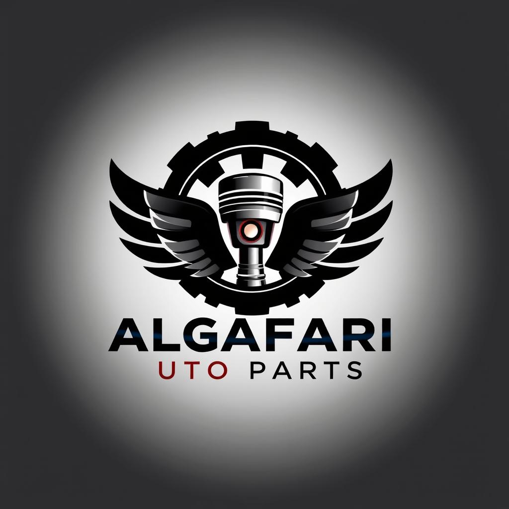 A modern and professional logo design for 'ALGAAFARI AUTO PARTS' that conveys strength, reliability, and automotive precision