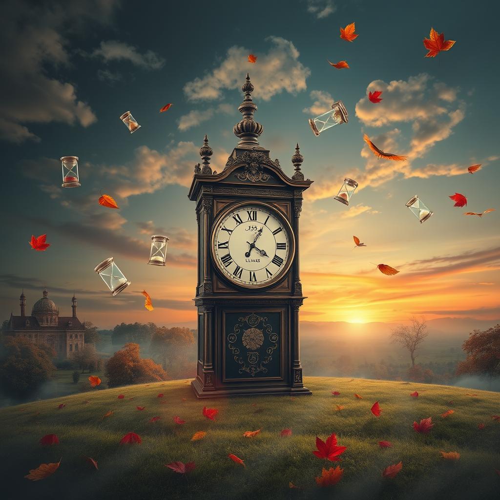 A surreal and thought-provoking scene depicting the concept of aging and time