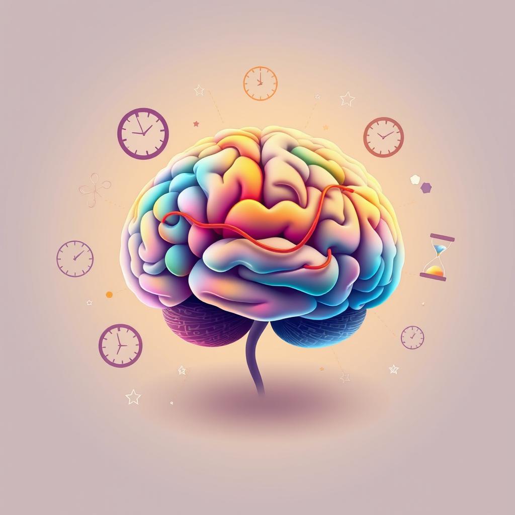 An artistic representation of a human brain with visual cues indicating cognitive slowing