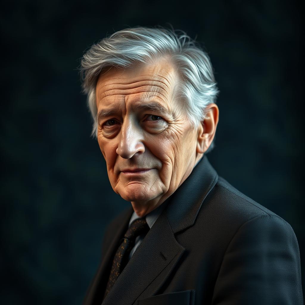 A stunning and artistic self-portrait concept featuring an older version of a man, encapsulating wisdom and experience in his visage