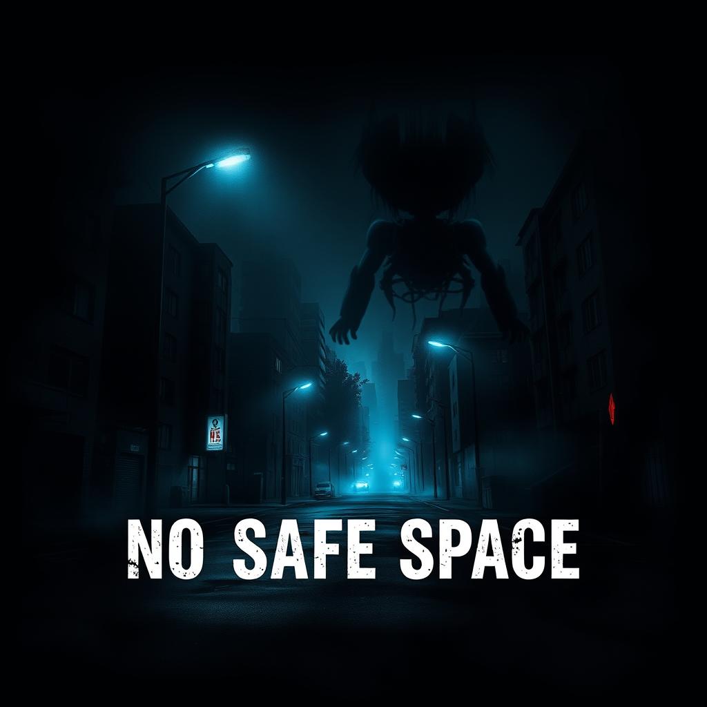 A striking cover art design titled 'No Safe Space' showcasing a mysterious and dark atmosphere