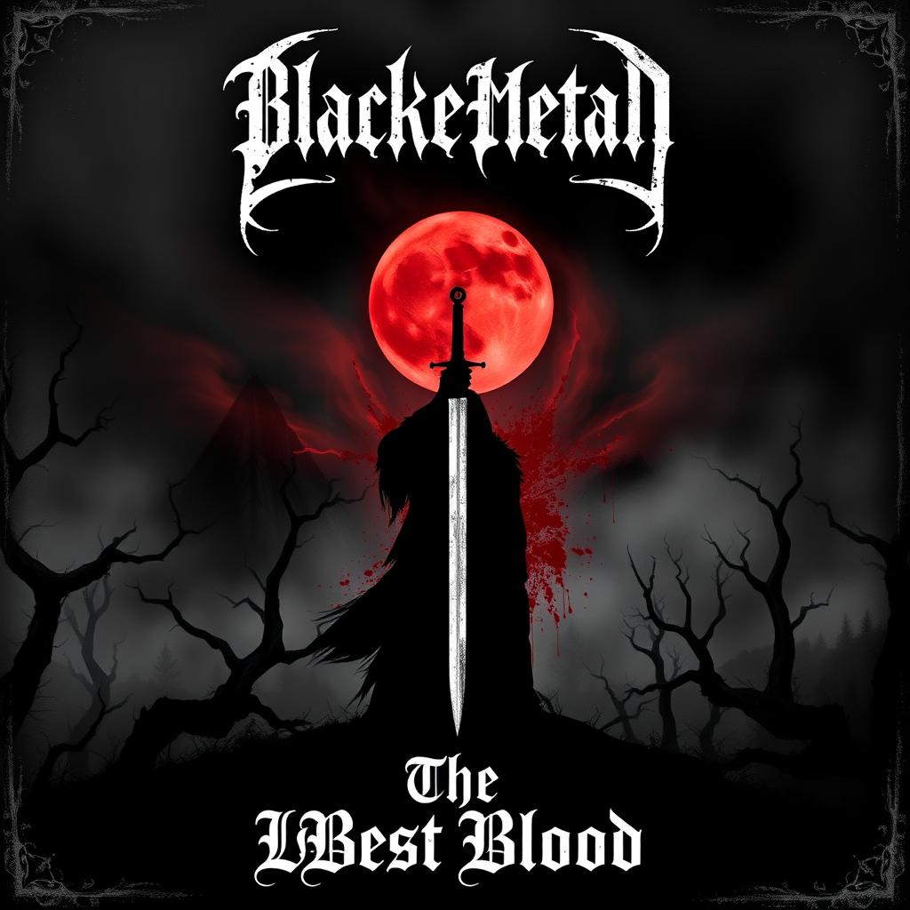 A striking and dark album cover for a black metal song titled "The Best Blood"