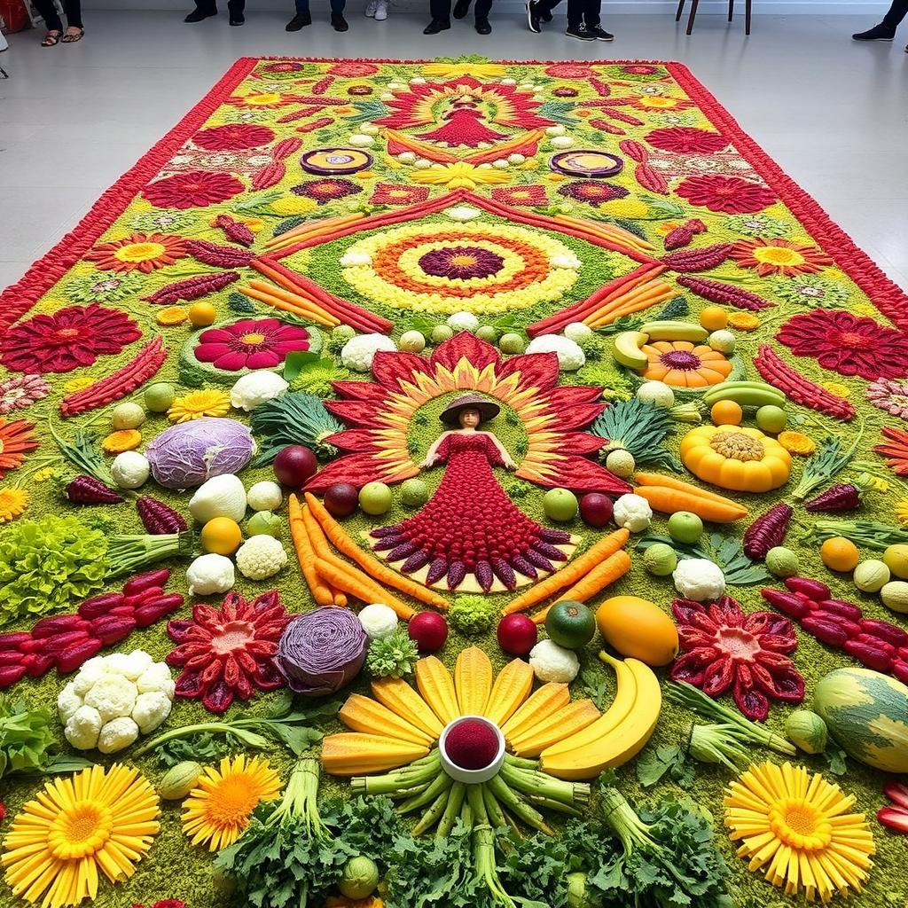 A vibrant and colorful Semana Santa carpet created in Guatemala, measuring 30 centimeters in width and 14 meters in length