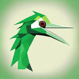 Design a striking side view of a green crane's head, utilizing geometric shapes, depicting the bird with an air of fierce determination and readiness for combat.