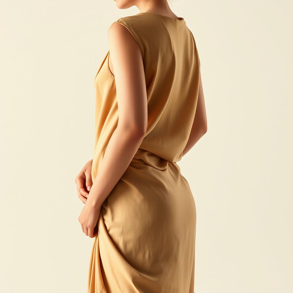 A beautifully tailored toga on a young woman, adjusted to fit her body perfectly while preserving the original design