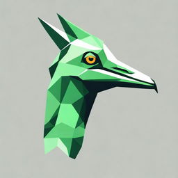 Generate a unique t-shirt design featuring a side view of a green crane's head, drawn using geometric shapes to portray fierceness and readiness for combat.