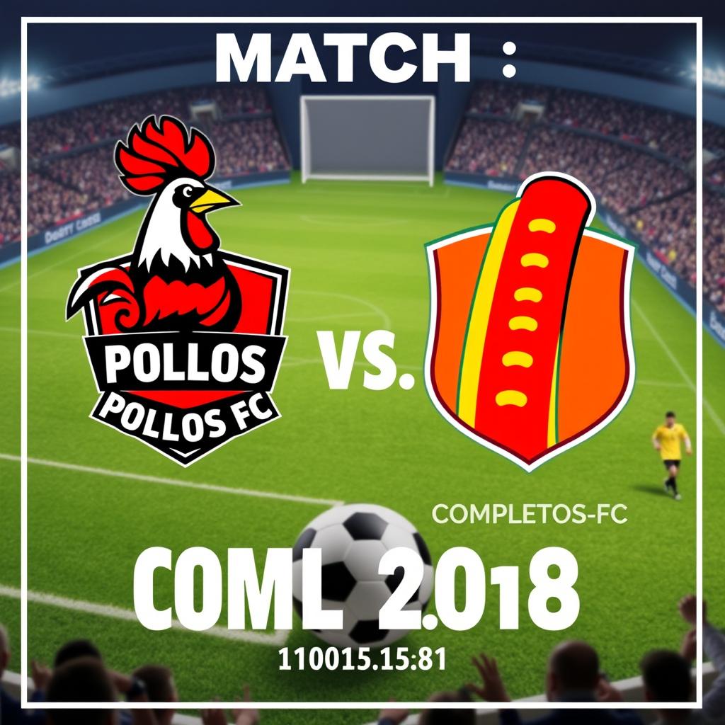 A promotional soccer match cover design using the provided logos of two fictional teams: 1