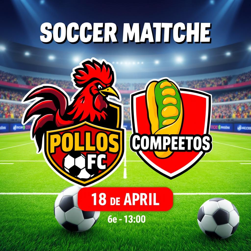 A vibrant soccer match cover design featuring two fictional football teams: 1