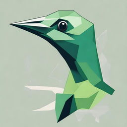 Develop a fierce t-shirt design featuring a closeup side view of a green crane's head, rendered with geometric shapes to evoke a sense of readiness for battle.