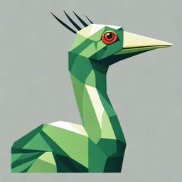 Develop a fierce t-shirt design featuring a closeup side view of a green crane's head, rendered with geometric shapes to evoke a sense of readiness for battle.