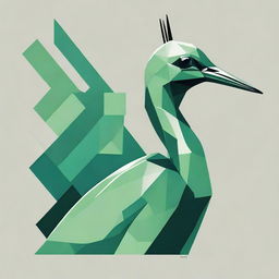 Develop a fierce t-shirt design featuring a closeup side view of a green crane's head, rendered with geometric shapes to evoke a sense of readiness for battle.