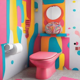 A whimsical, colorful, and stylish toilet evoking pop-cultural expressions like the Skibidi dance phenomenon