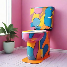 A whimsical, colorful, and stylish toilet evoking pop-cultural expressions like the Skibidi dance phenomenon