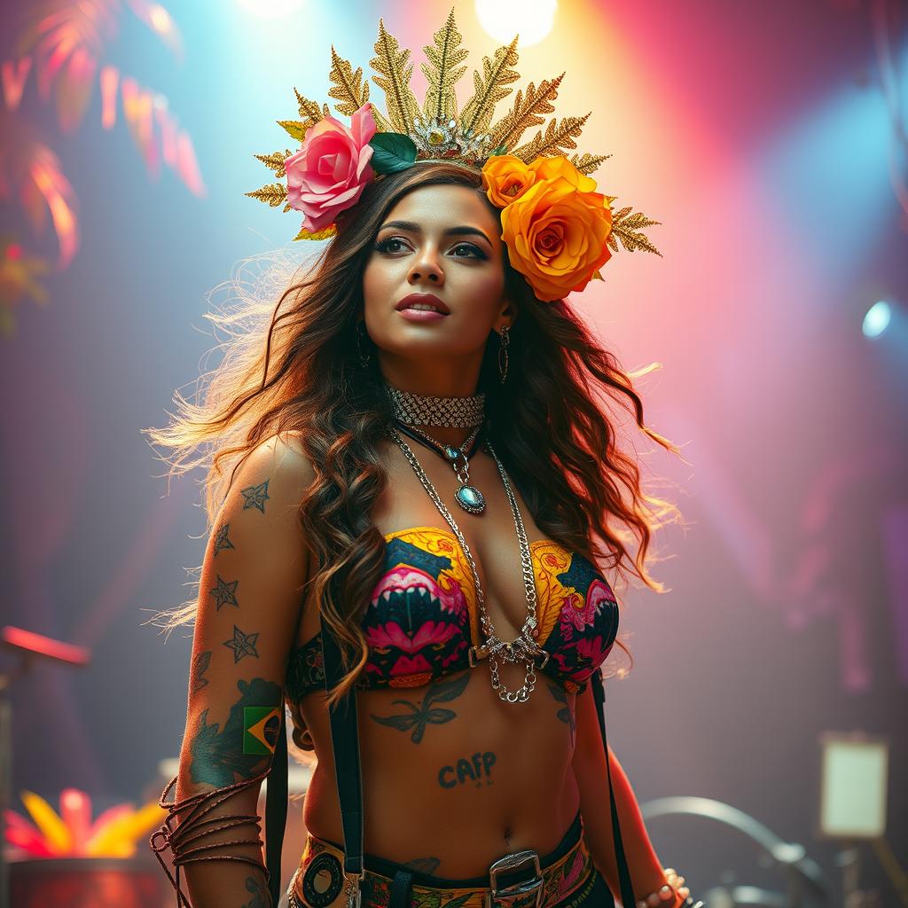 An extraordinary and surreal woman with a radiant presence, embodying both youthful charm and radical style