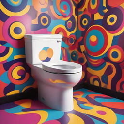 A whimsical, colorful, and stylish toilet evoking pop-cultural expressions like the Skibidi dance phenomenon