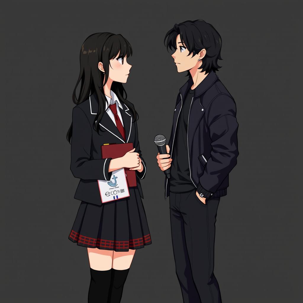 Illustration of two young adults facing each other with gentle expressions against a black background