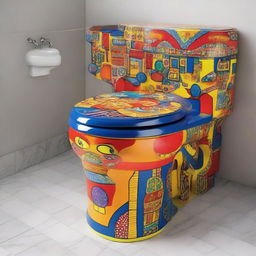 A one-of-a-kind, funky and vividly colored Skibidi-themed toilet full of fun and musical motifs