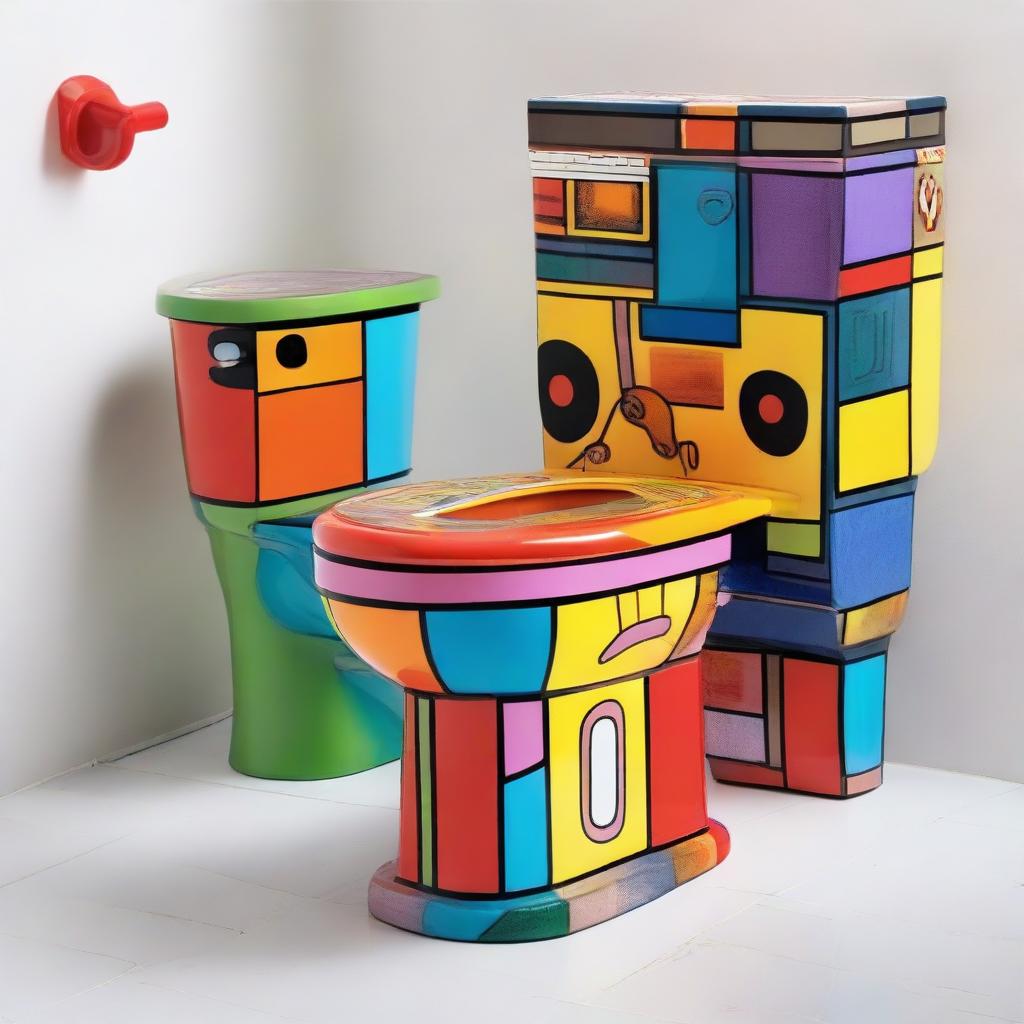 A one-of-a-kind, funky and vividly colored Skibidi-themed toilet full of fun and musical motifs