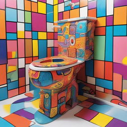 A one-of-a-kind, funky and vividly colored Skibidi-themed toilet full of fun and musical motifs