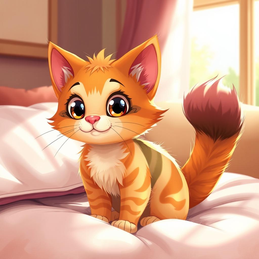 A whimsical illustration of a cat with vibrant fur, showcasing playful characteristics of a feline
