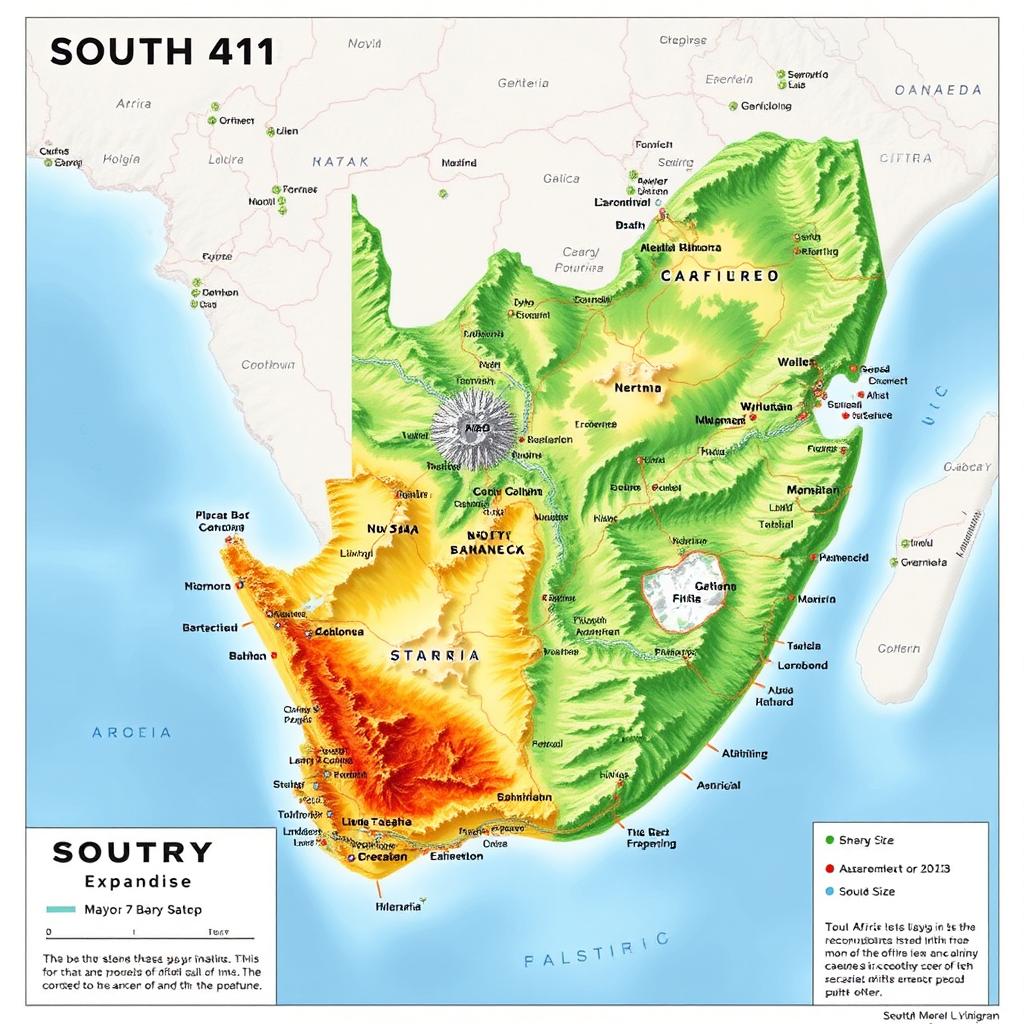 A detailed map illustrating an expanded version of South Africa, showcasing the country as five times its original size