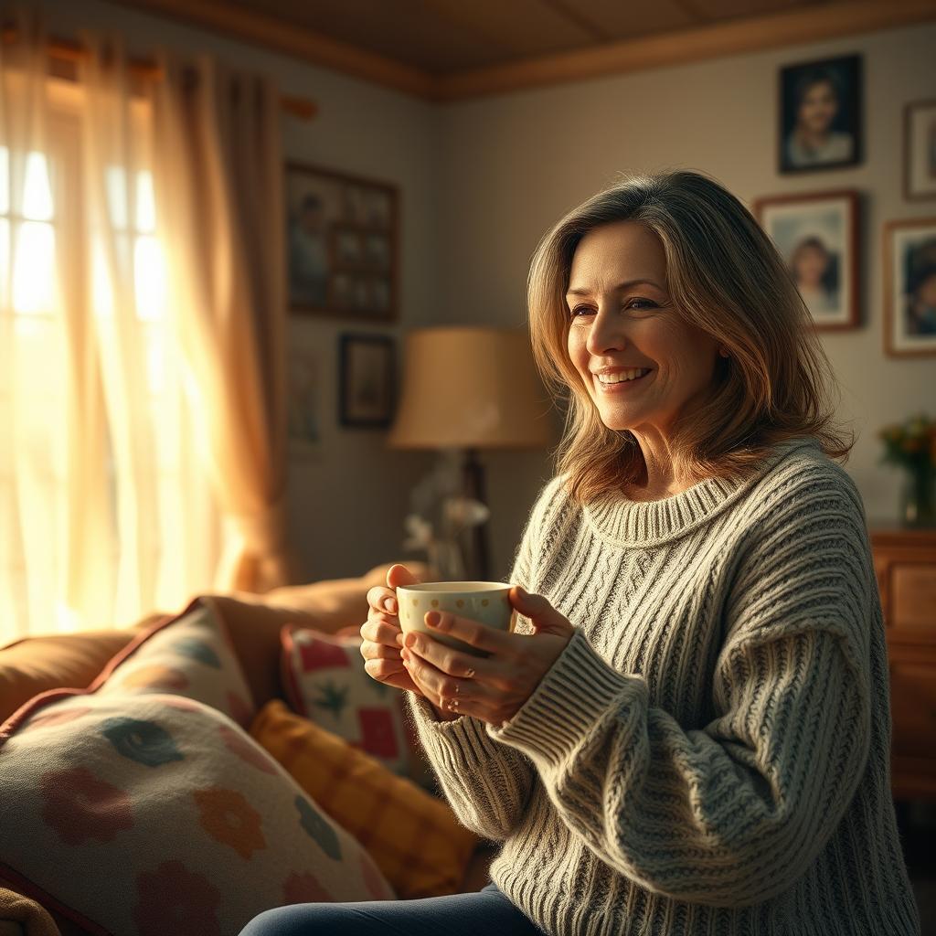 A nostalgic scene depicting a cozy home filled with warmth and love, evoking a sense of comfort