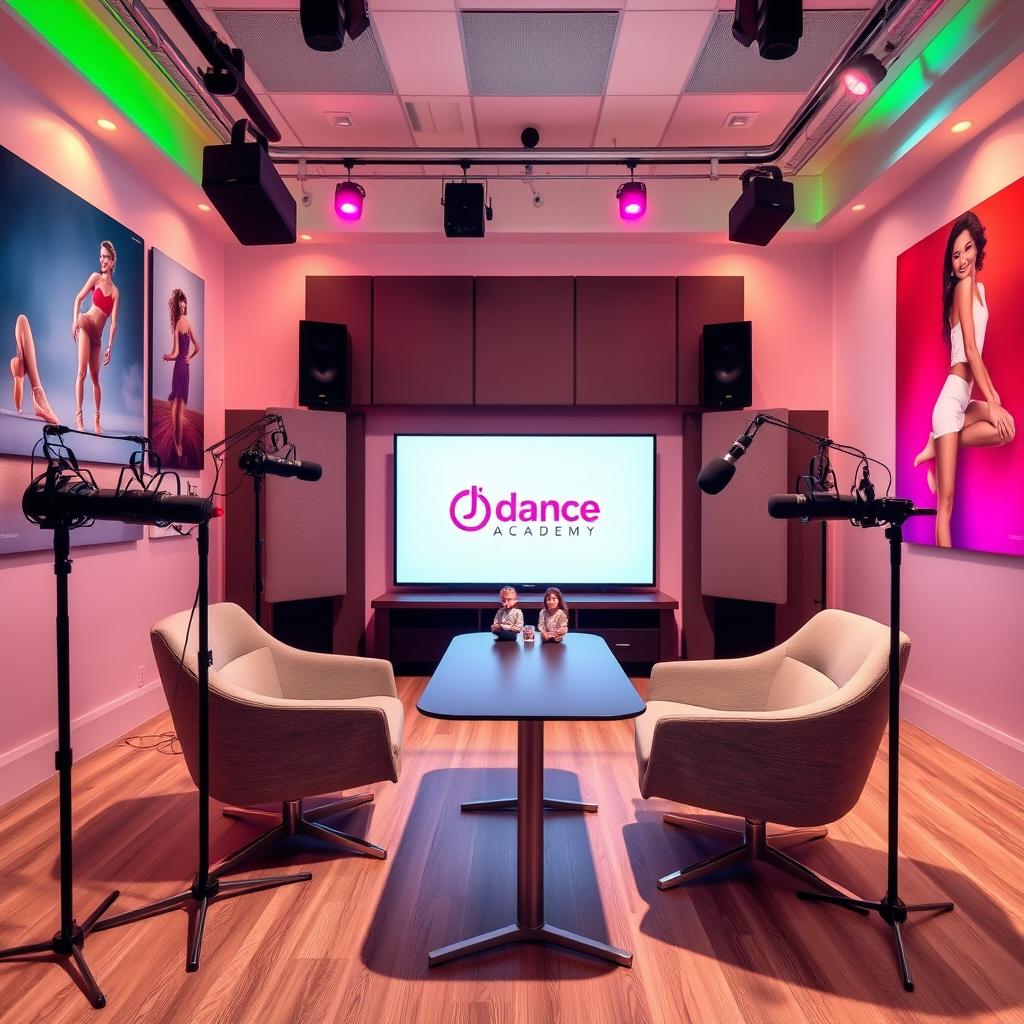 An inviting and stylish podcast recording studio designed for dance academy interviews