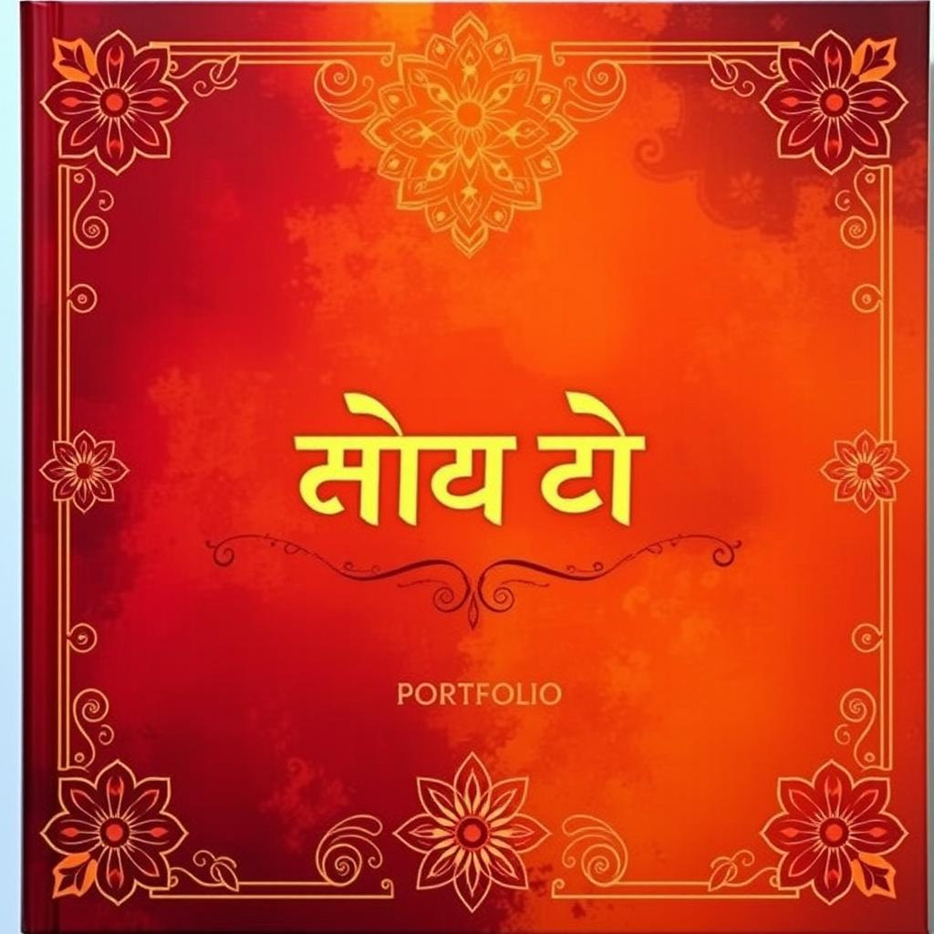 An artistic portfolio cover with the title 'हिंदी पोर्टफोलियो' prominently featured in elegant calligraphy