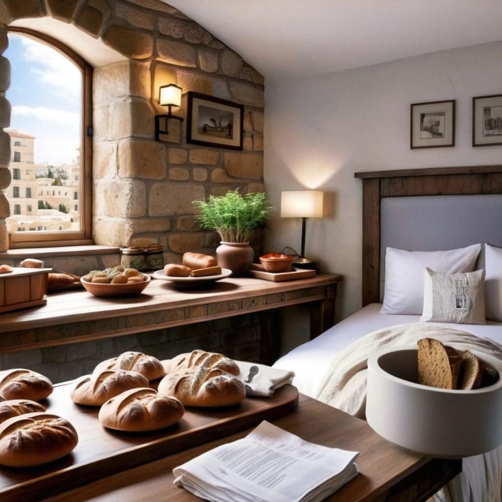hotel room with Table with Hebrew bread