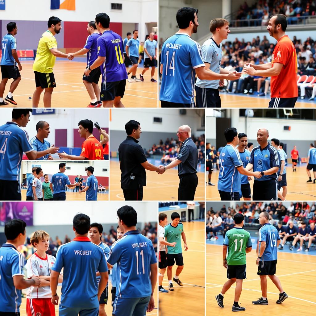 A vibrant collage showcasing various real images representing sportsmanship in futsal