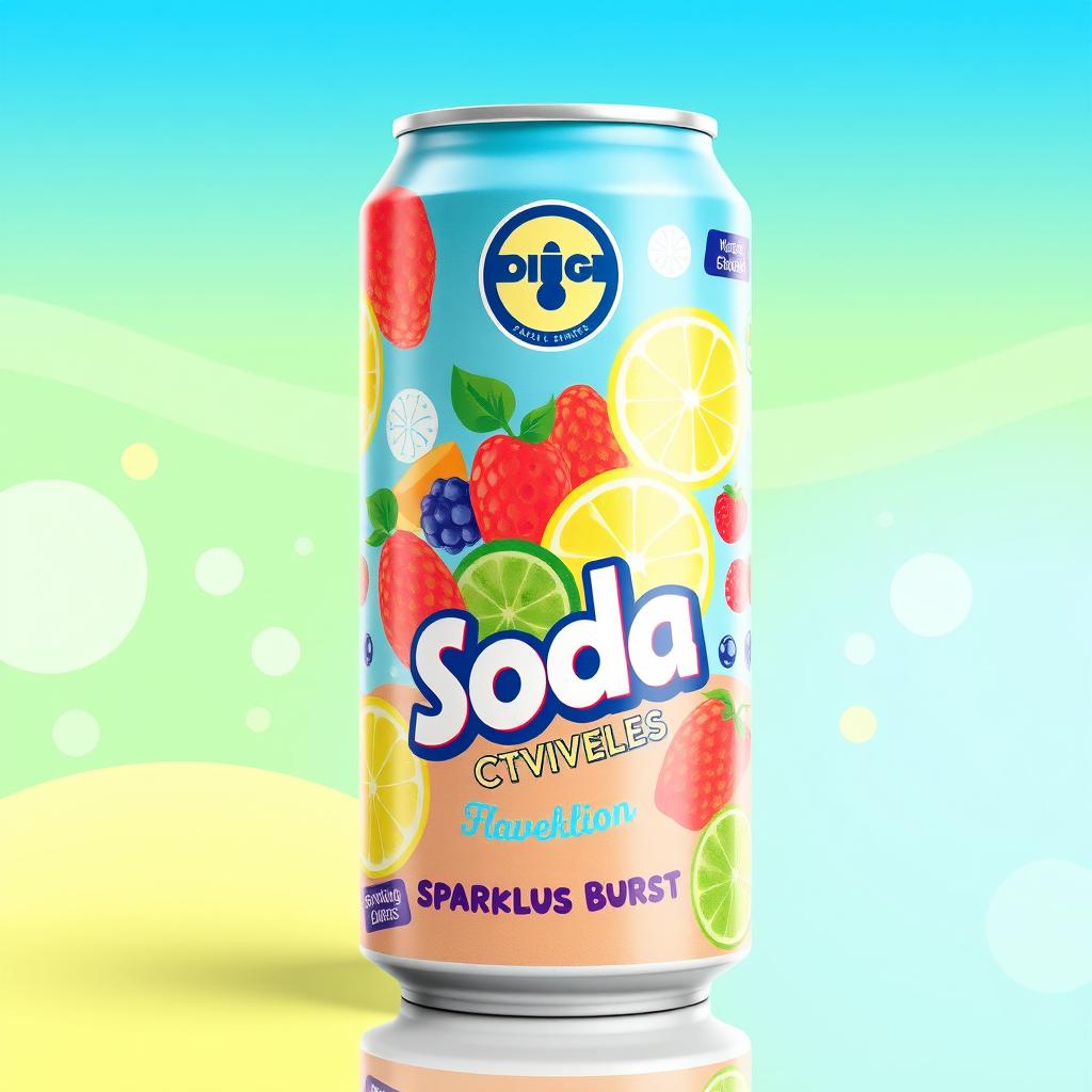 A vibrant and eye-catching label design for a soda can featuring a modern and playful aesthetic