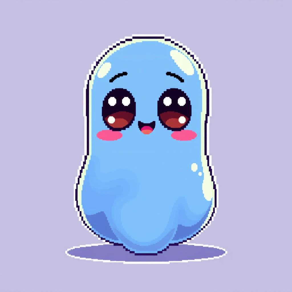 A sprite of an adorable slime, designed in a charming pixel art style with a resolution of 32x32 pixels
