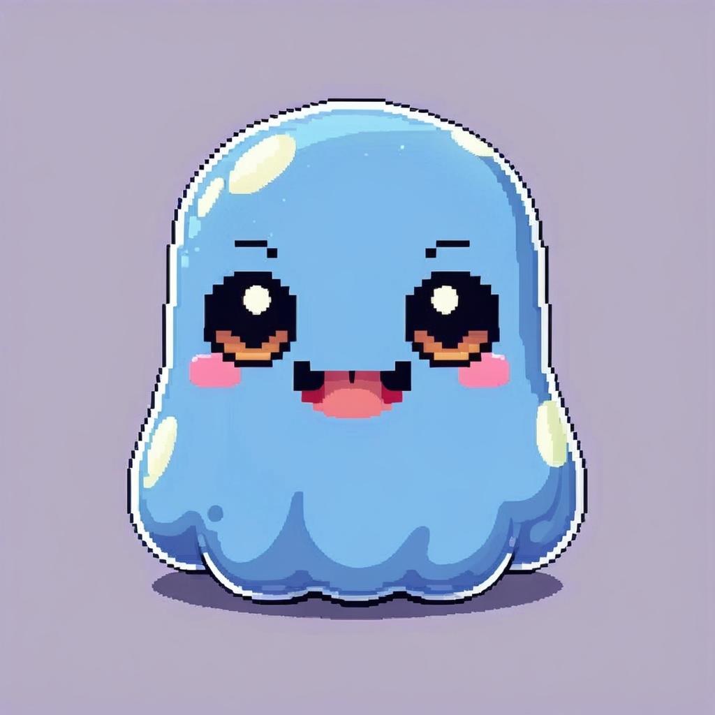 Sprite de este Slime adorable, parado, estilo pixel art de 32x32 px. Perspectiva de cámara: de frente